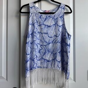 Lilly Pulitzer Sonya Fringe Tank Top in Oh Shucks Blue Oyster Shell Print Sz 10